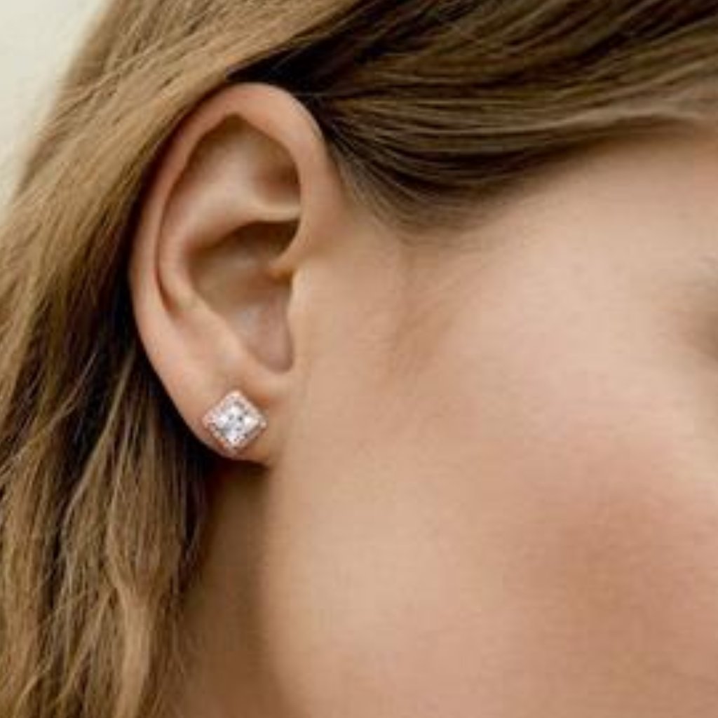 14k Gold Plated Sterling Silver Post Brilliant - Cubic Zirconia Rose Gold